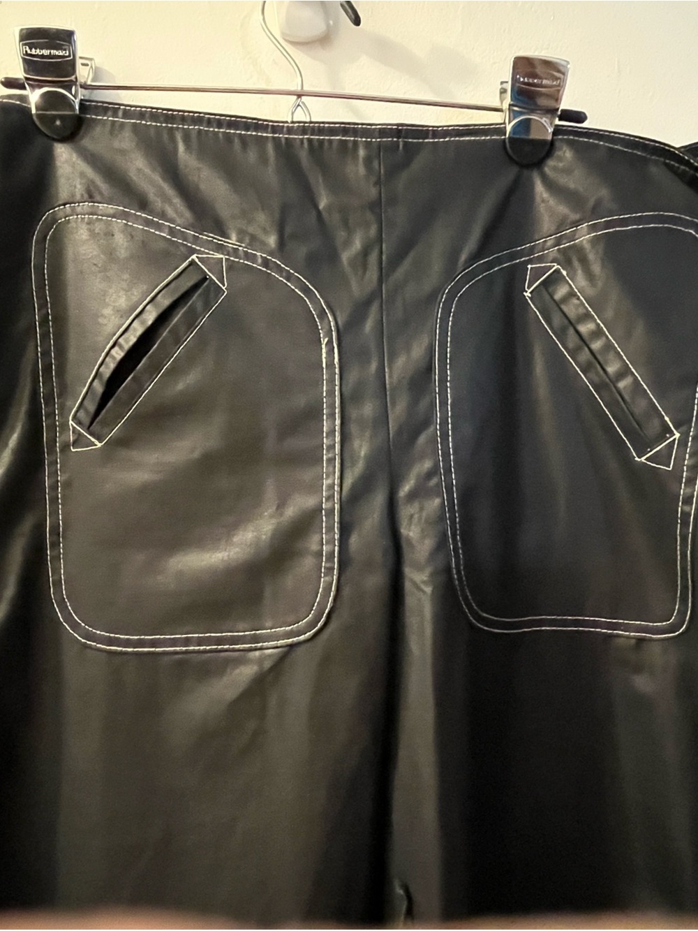 Baccarat Black Cotton Waxy Look Vintage Bibs. Wide leg with slits. - Picture 3 of 12
